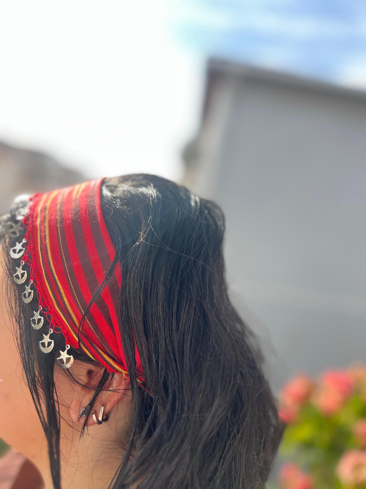 Turkish Keşan Cotton Bandana with Crescent Star Boho Hairband Handmade Unique