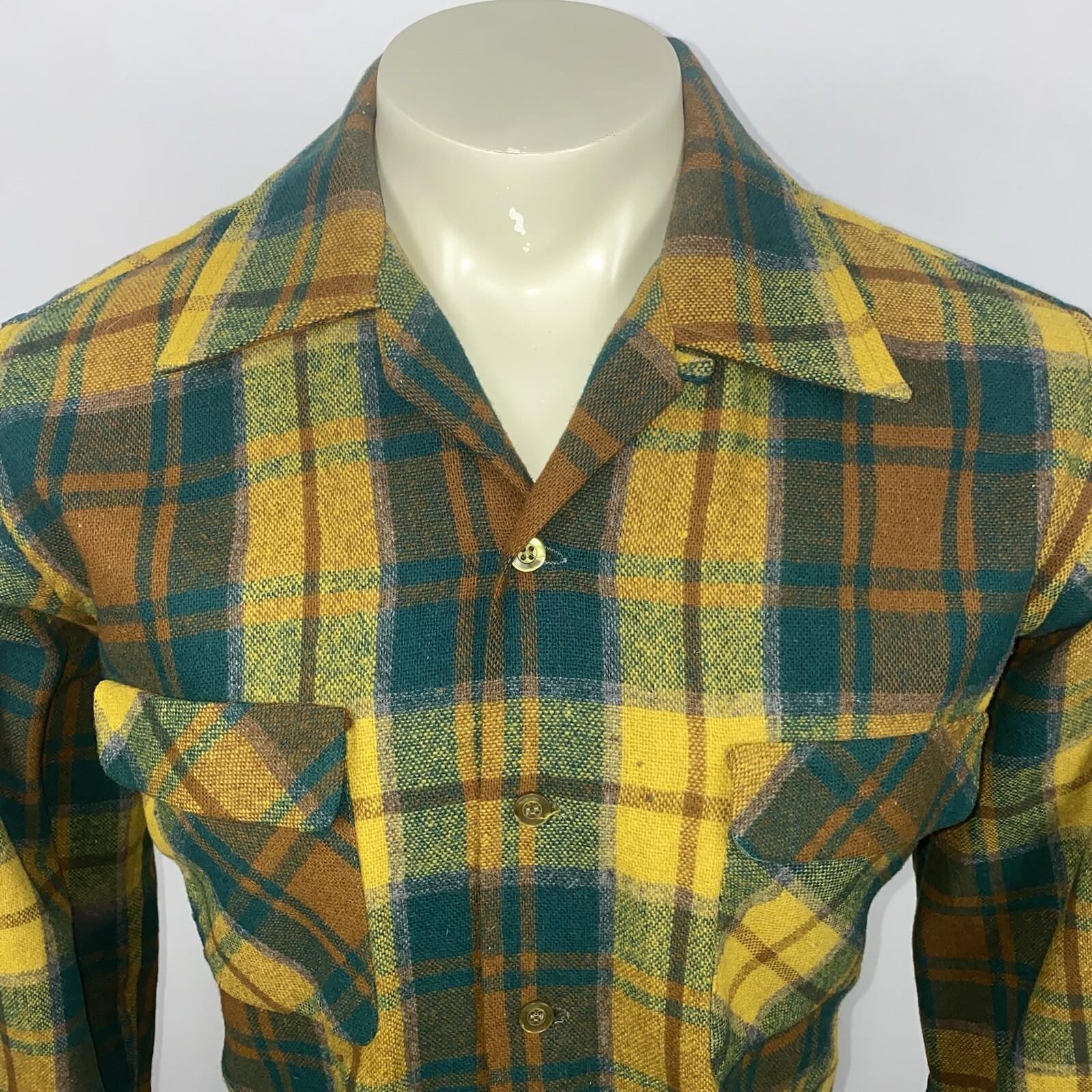 Vtg 50s 60s Lord James Shirt Loop Collar Flannel Cruiser Wool Nylon Mens Large