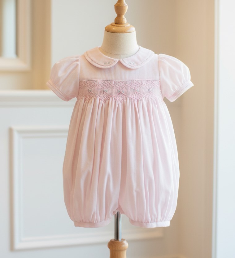 NWT Petit Ami Pink Smocked French Bubble Romper 9M 9 Months Baby Girls