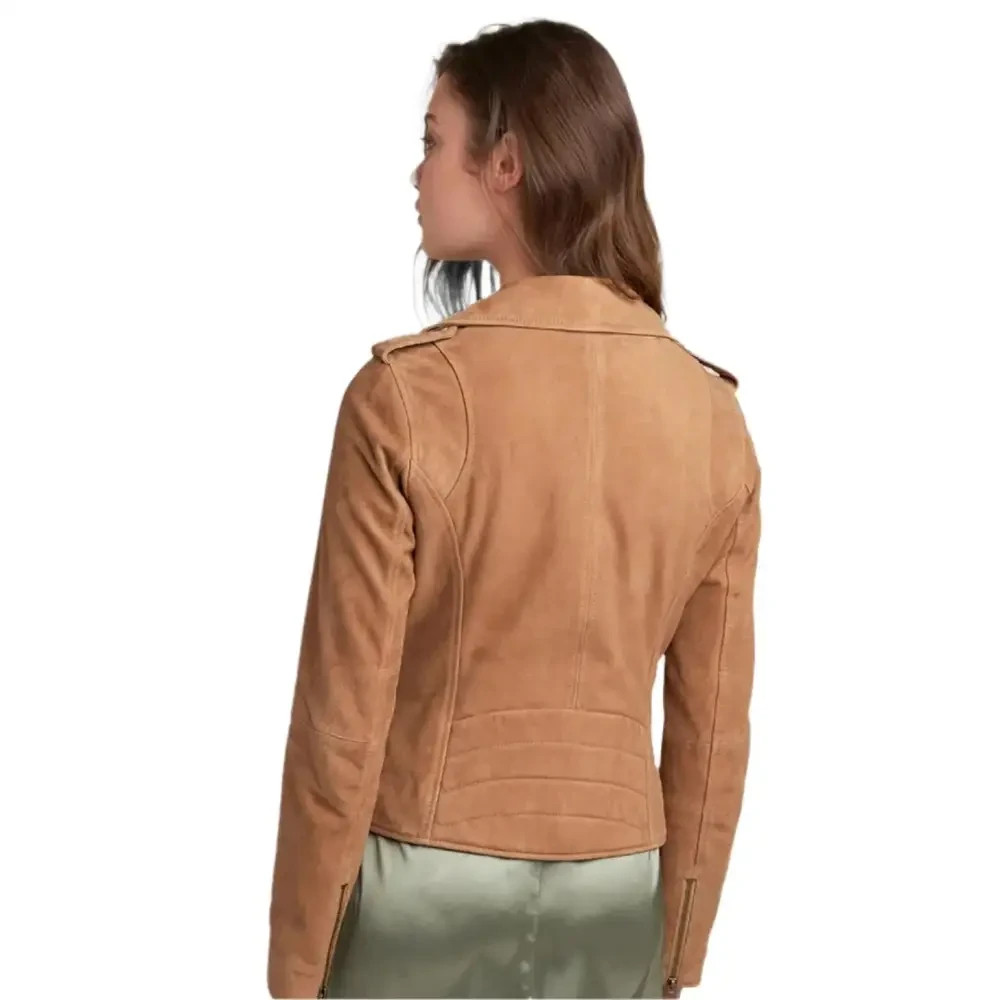 Women’s Tan Brown Suede Leather Jacket – Premium Soft Suede Stylish Casual Outer