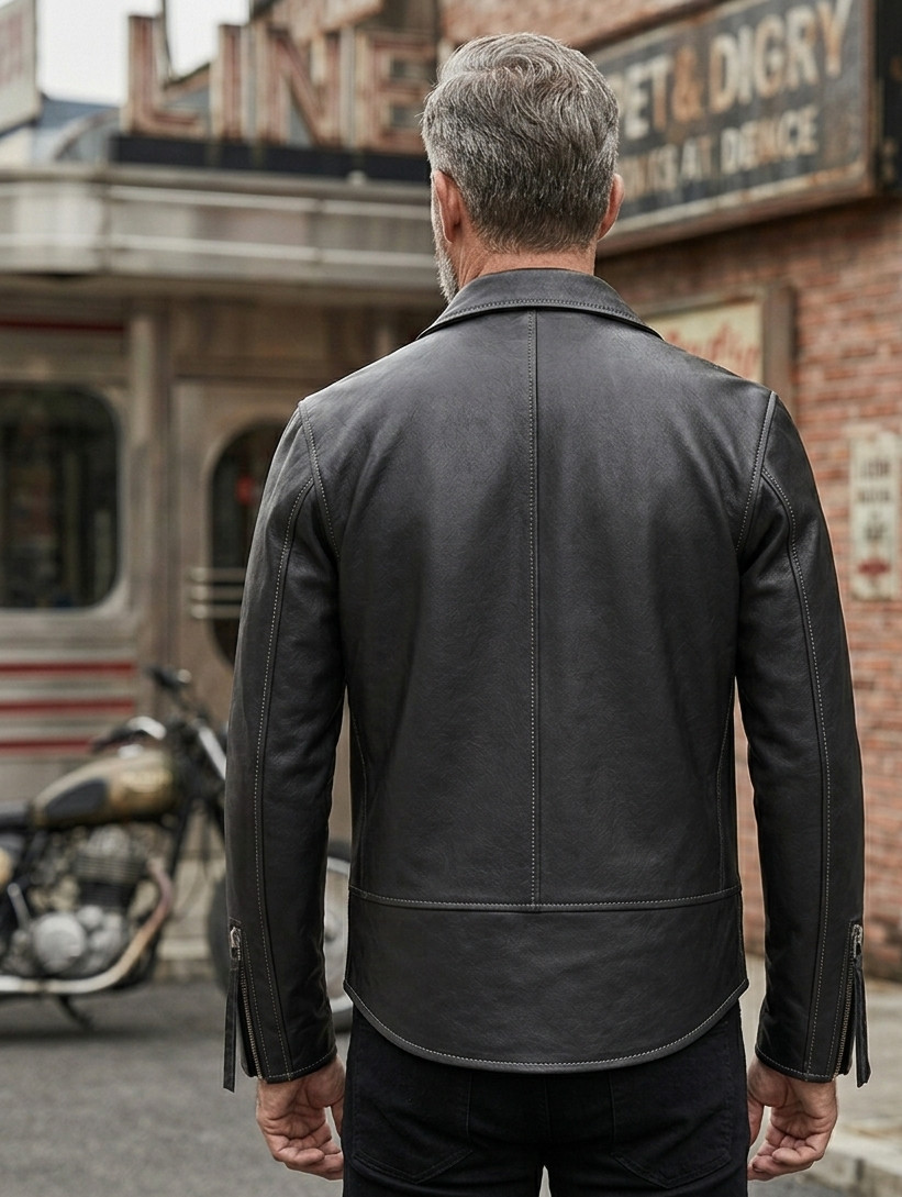 Men’s Genuine Leather Double Rider Jacket Classic Brando Motorcycle Biker Coat