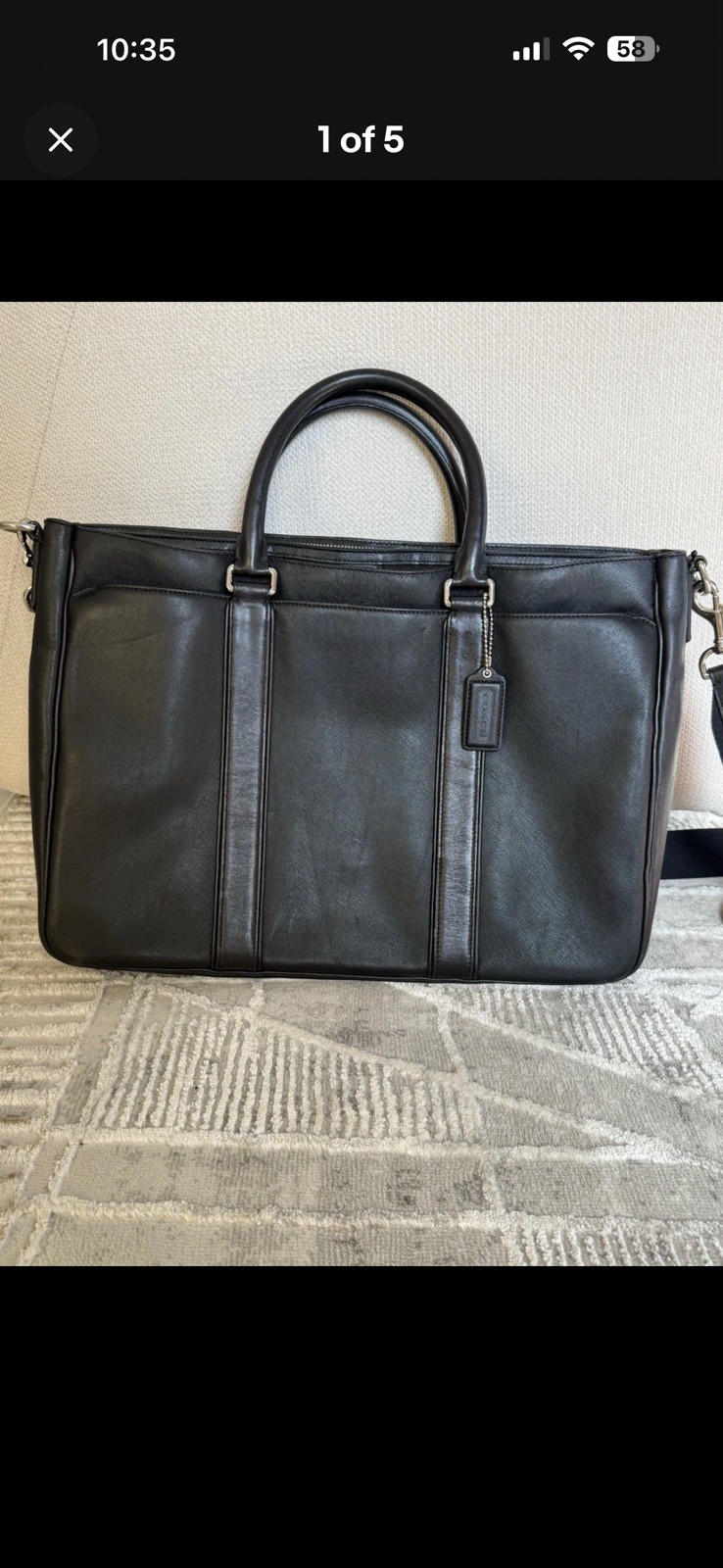 Coach Black Leather Metropolitan Briefcase Multiple Compartments