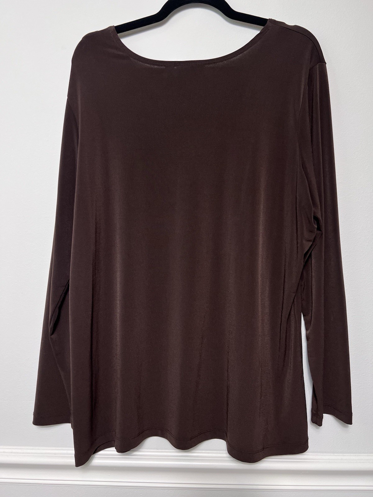 Susan Graver Top 1X Brown Tunic-Liquid Knit- Office Minimalist Stretch Travel