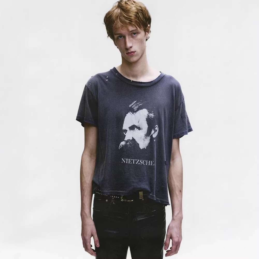 VINTAGE ENFAN RICHES COTTON T SHIRT NIETZSCHE PRINT HIP HOP HIGH STREET TOP TEE