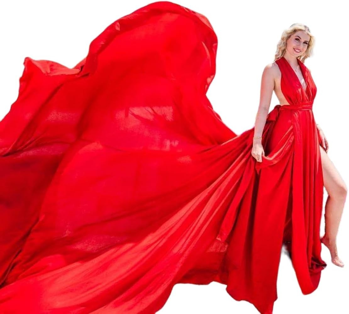 Red Long Flying Dress For Photoshoot Dramatic Flowy Dress Brown Gold Long Flying