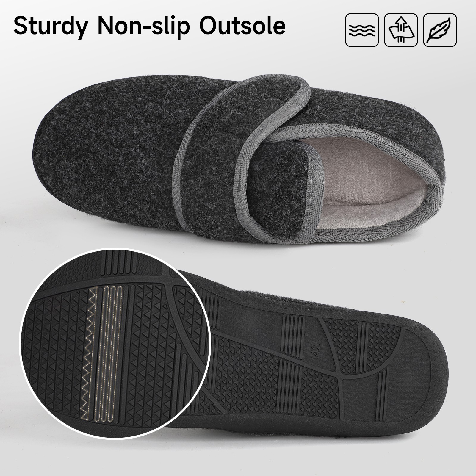 Mens Winter Warm Cozy Slippers Diabetic Edema Swollen Indoor Outdoor House Shoes