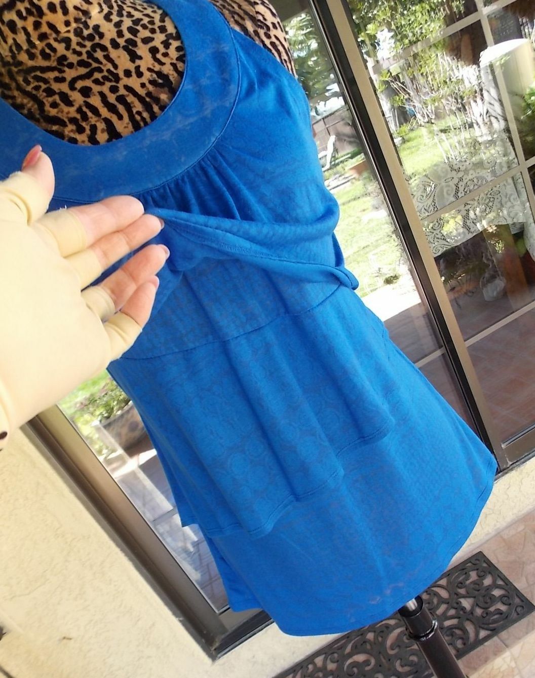 Faded Glory Layered Ruffles Blue Burn Out Shirt Sz. S 38″ Bust
