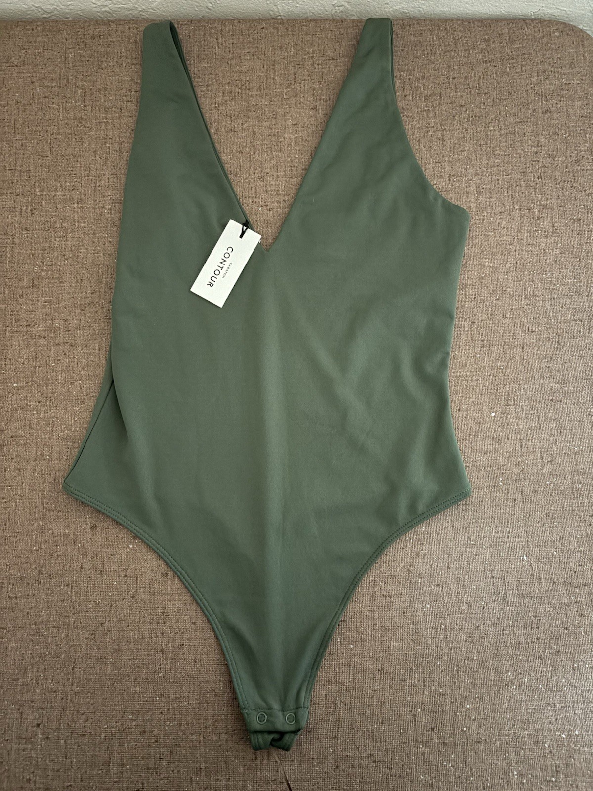 BABATON Contour V Neck One Piece Sencha Green Low Cut One Piece Top Blouse M