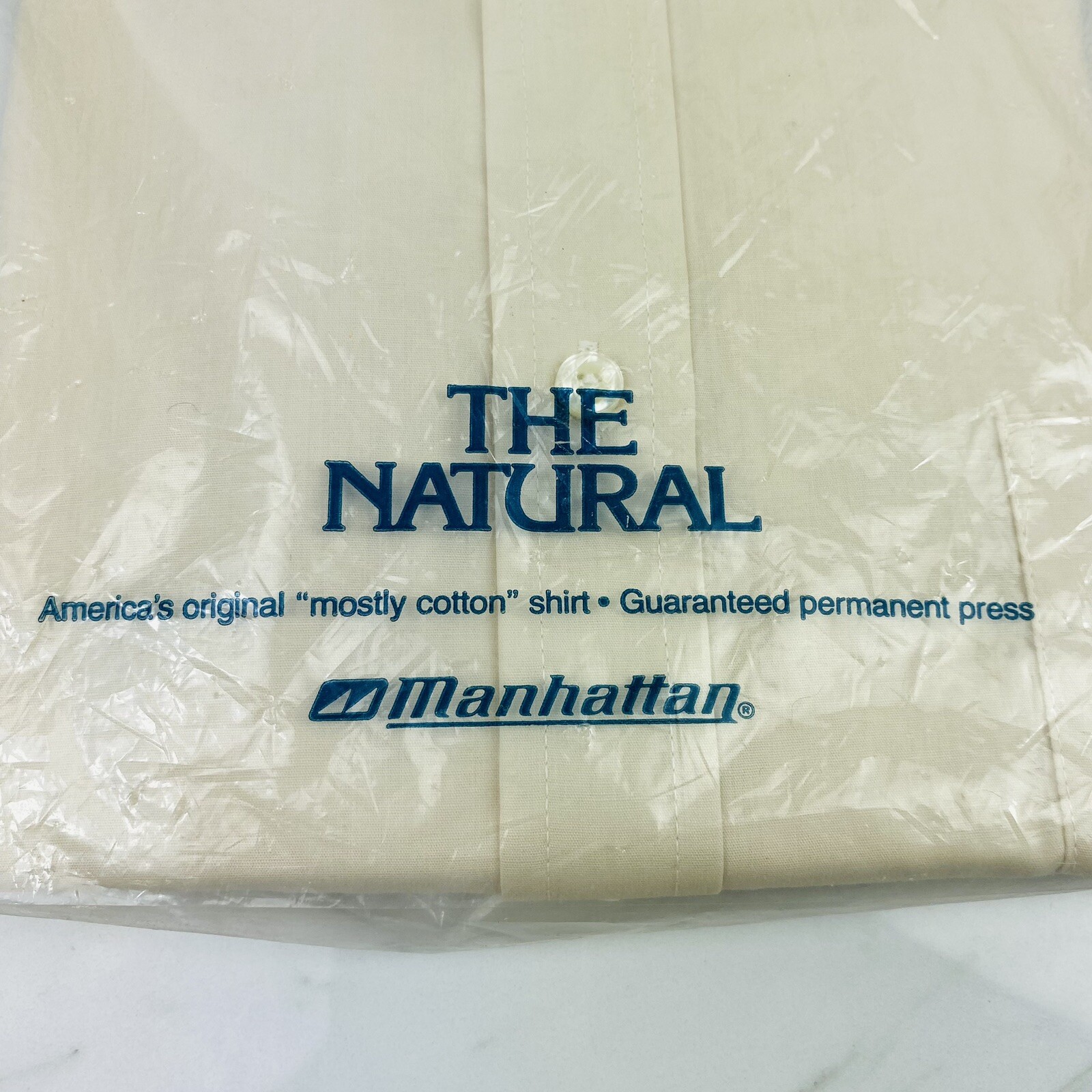 Vintage Manhattan Natural Blend Permanently Pressed Beige Shirt 16.5″