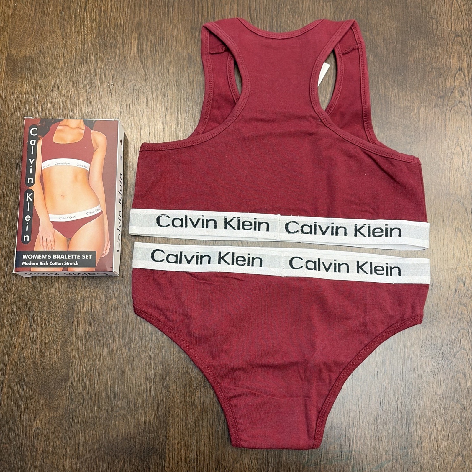 Calvin Klein Red Sports Bralette Set with White Logo Band Size Medium New
