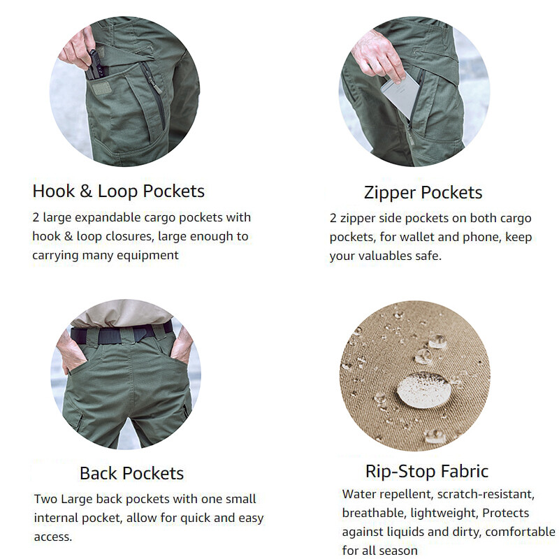 Men Tactical Cargo Pants Soldier Straight-fit Work Combat Trousers Outdoor AA
