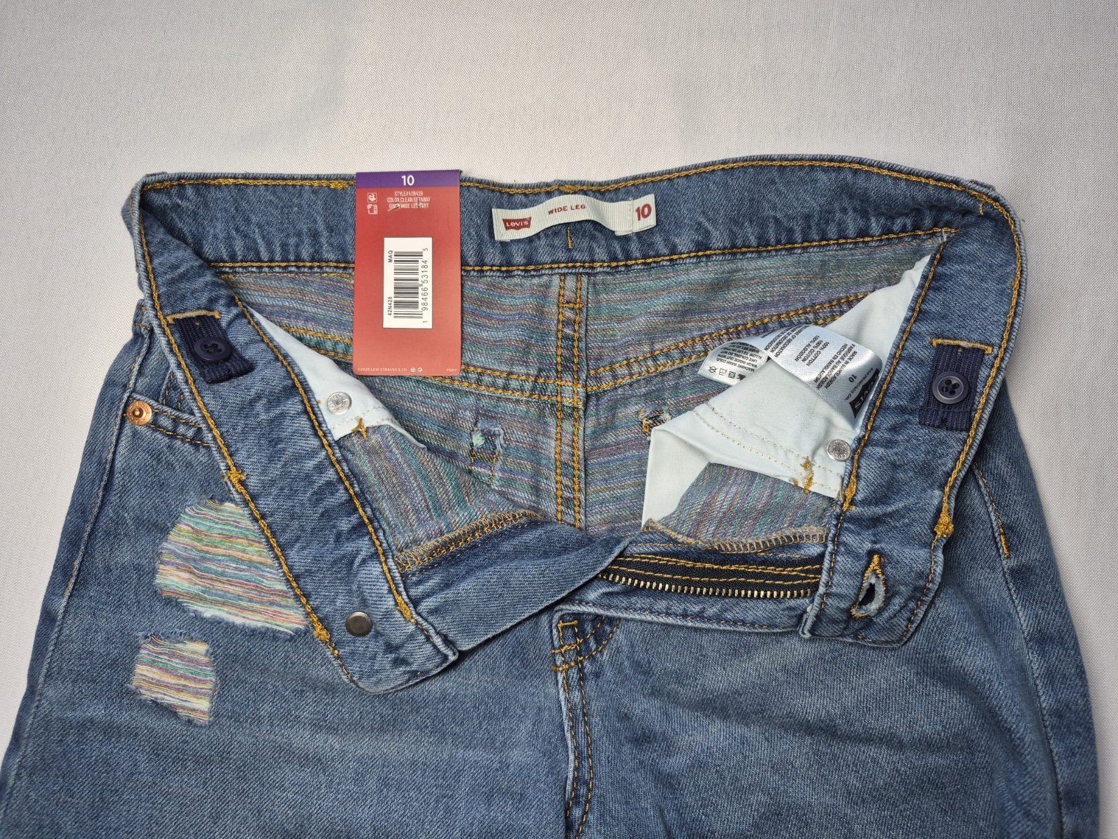 Levi’s Girls Wide-Leg Denim Jeans Size 10 Blue Medium Wash Cotton Zip Pockets
