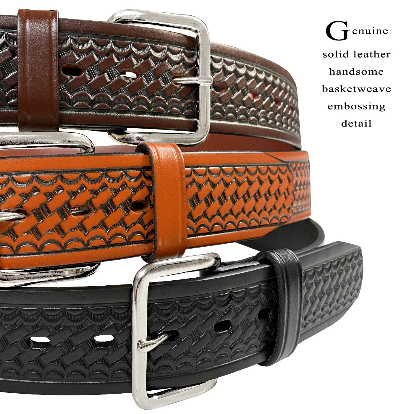 Durable Genuine Leather Men’s Basketweave Utility Uniform Work Belt 1-3/4″ Wide