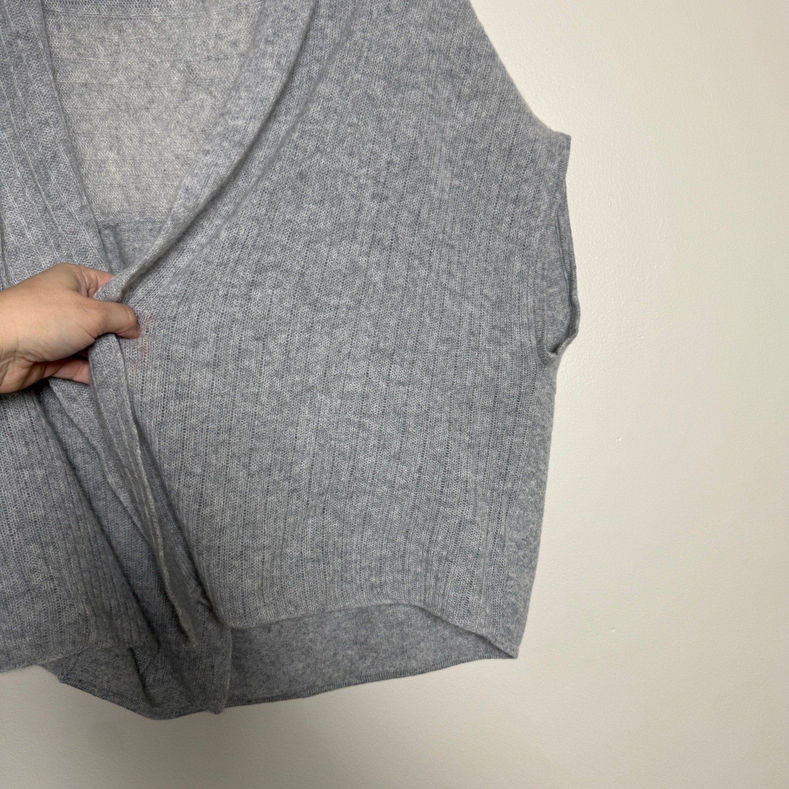 Ovcio 100% Cashmere Heather Gray Open Front Wrap Cardigan Vest Lightweight