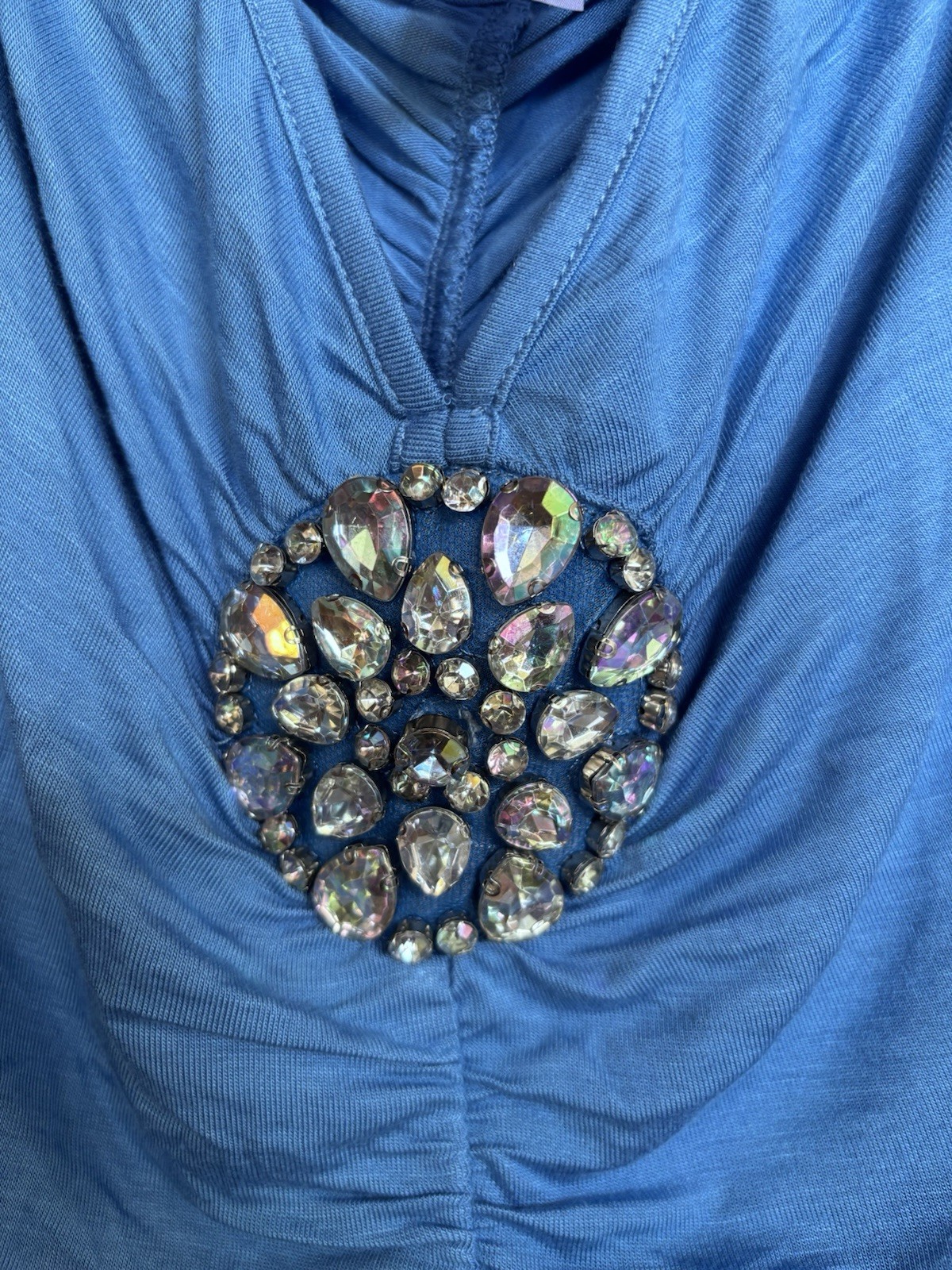 Venus Embellished Off Shoulder Ruched Top With Neck Tie Blue XL