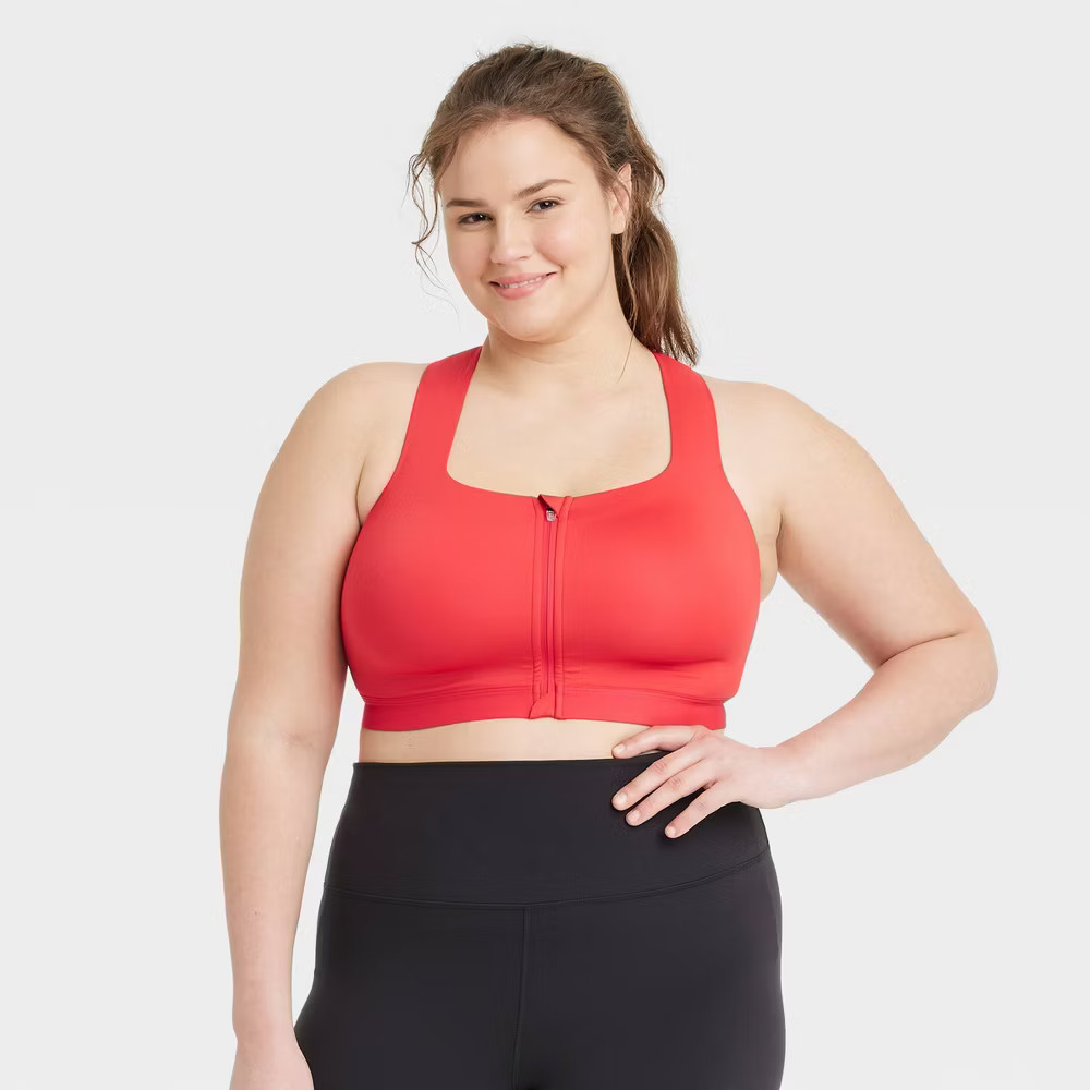 All In Motion Sports Bra Keyhole Women’s Sculpt High Support Zip-Front Bra