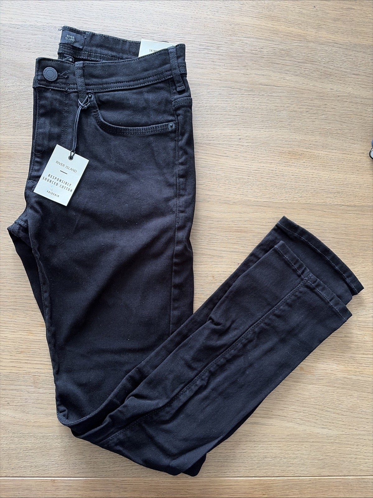 River Island Men’s Skinny Stretch Jeans, Black, Size W28 L30.