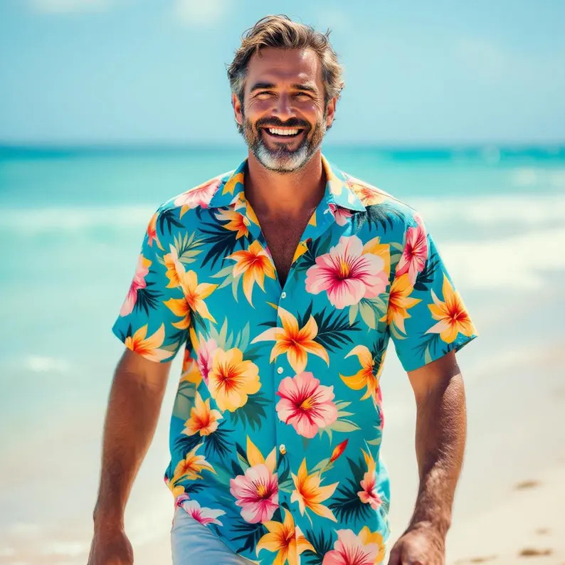 Floral Chest Tropical Summer Hawaiian Shirt V6