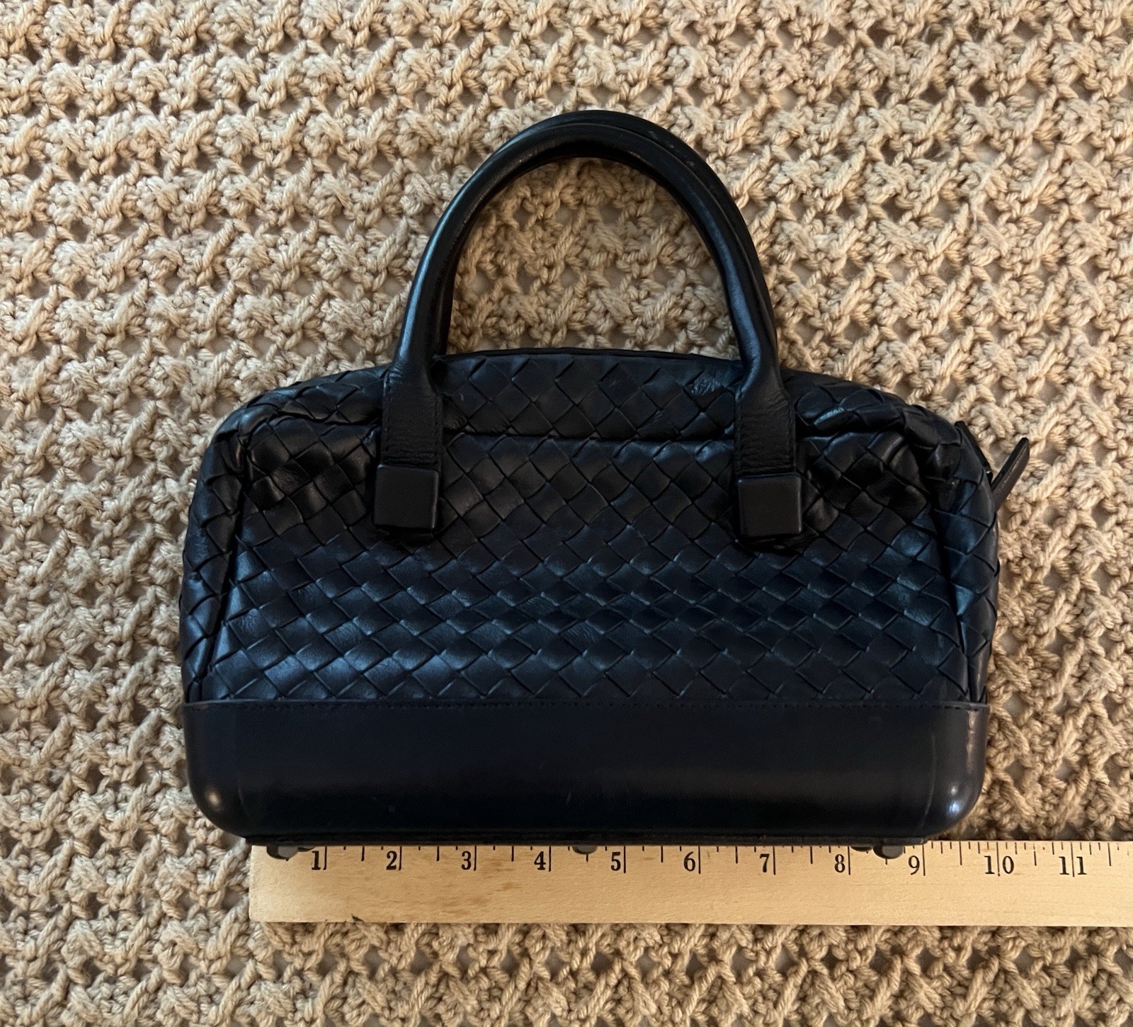 Bottega Veneta Handbag In Navy. Mint condition, as photos show. Approx 10”x6”.