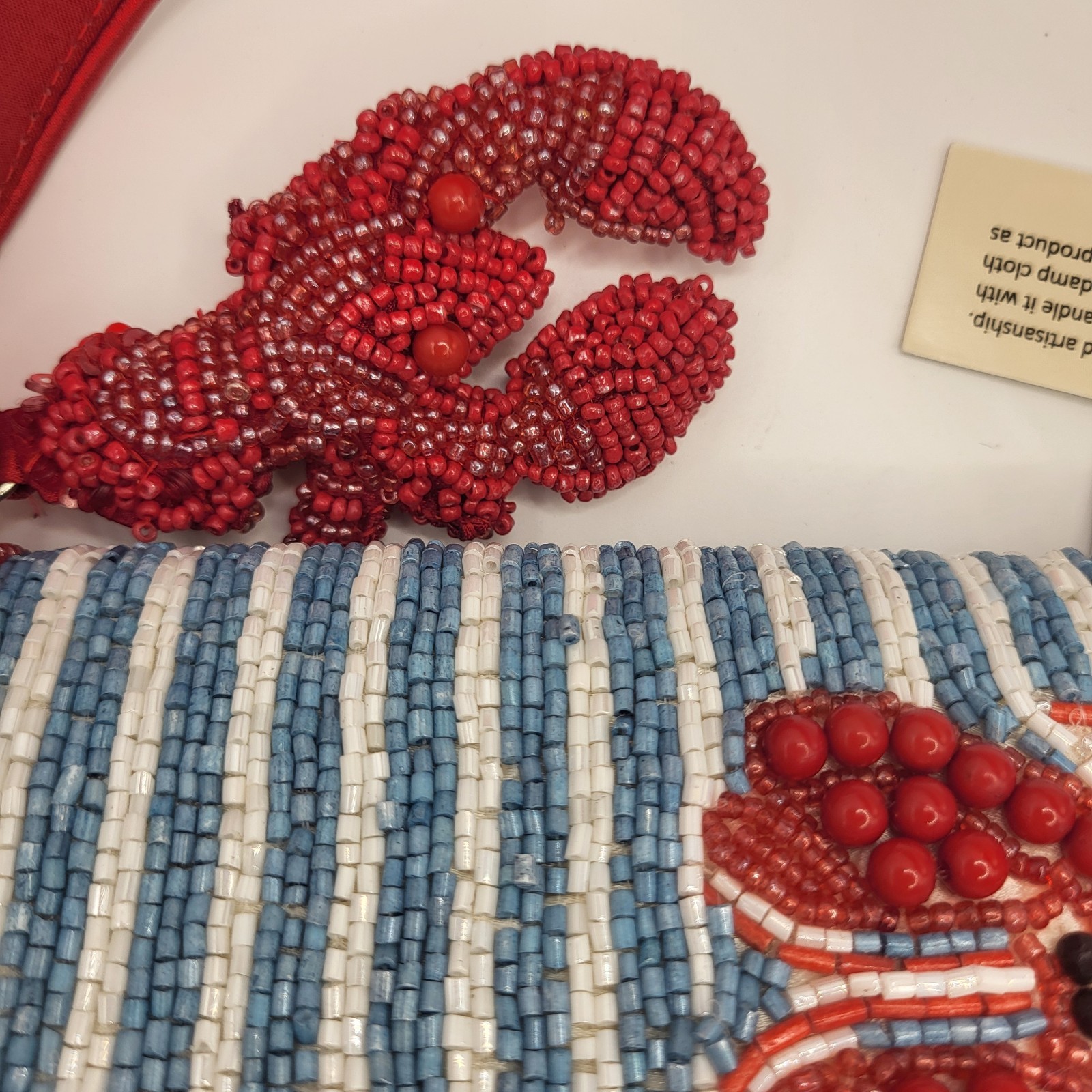 New Handcrafted in India Lobster Beaded Shoulder Bag Red Blue with Bag Charm