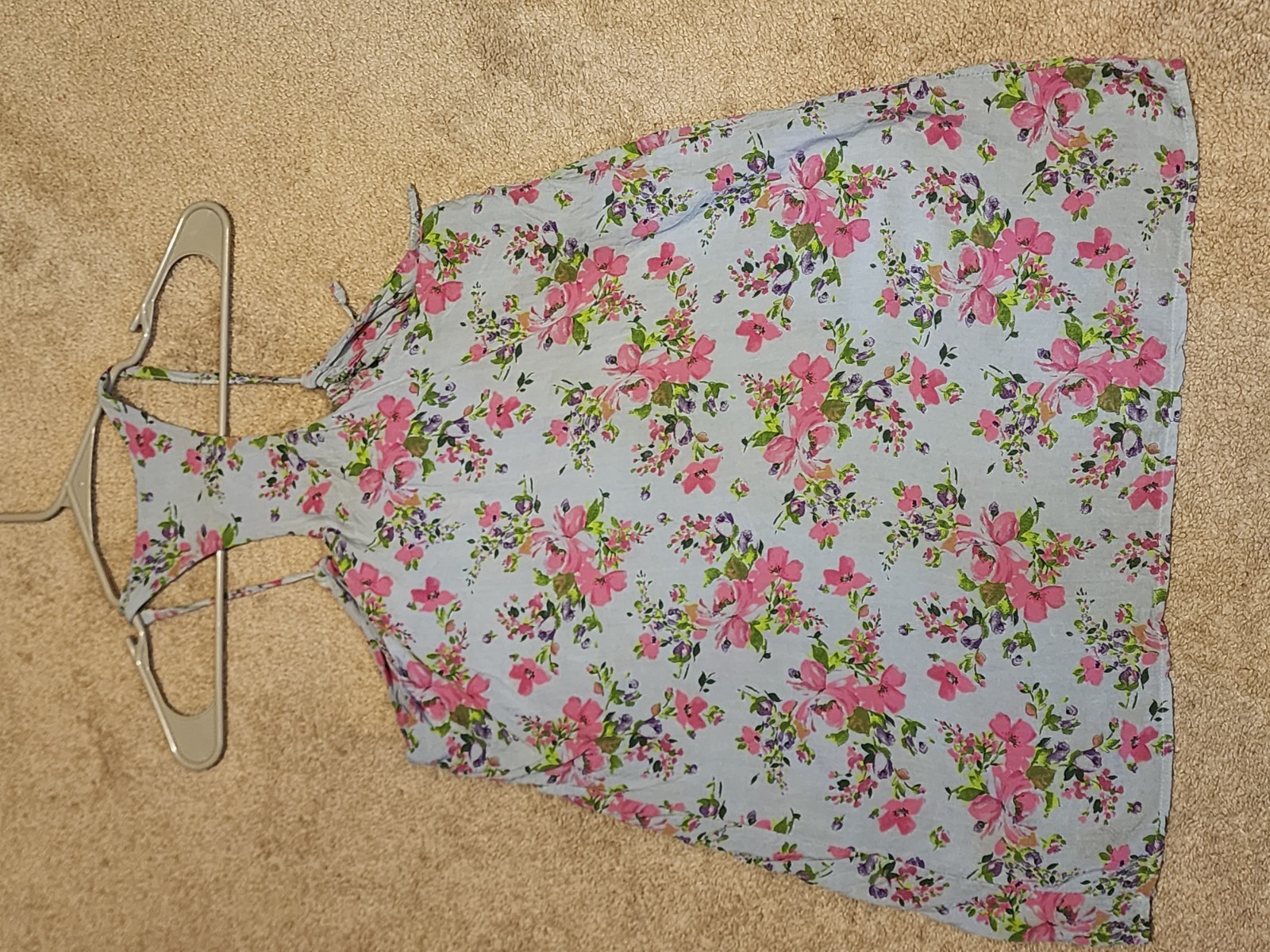 Bluette Italian Silk/Cotton Floral Chiffon Halter Tie Tank Top Women’s Blouse XS