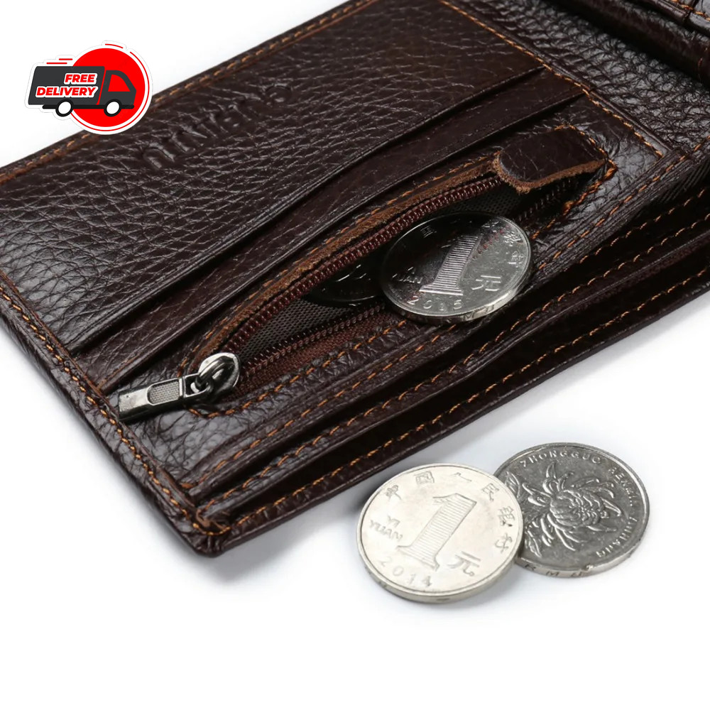 Genuine Leather Men Wallets Coin Pocket Zipper Real Men’s Leather Wallet