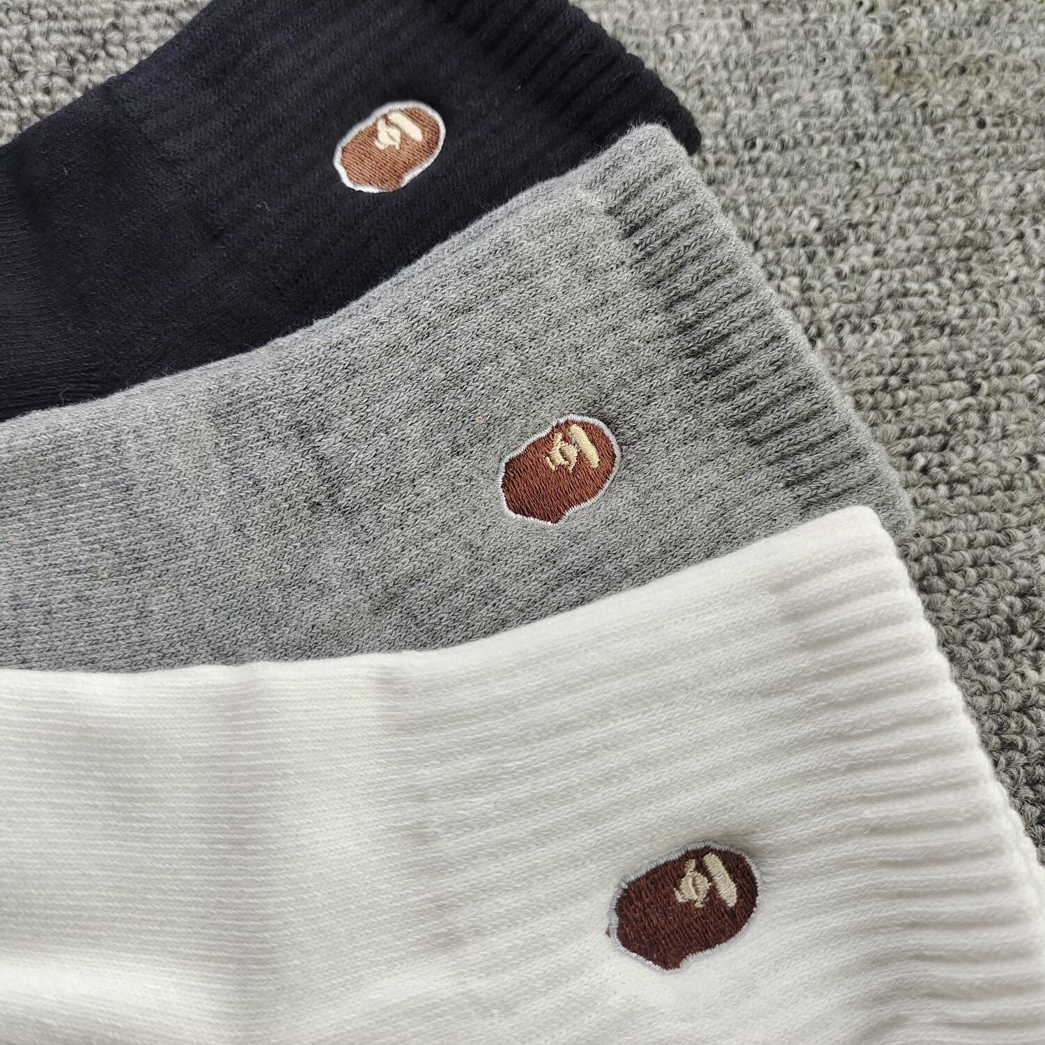 BAPE A Bathing Ape Head Embroidered Crew Socks – 3pcs