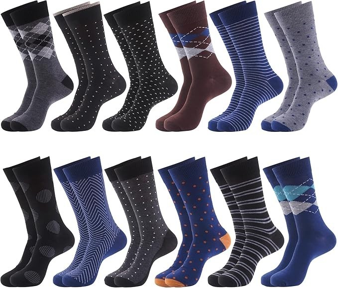 12 Pack Men’s Dress Socks – Argyle & Classic Patterns – Holiday Gift Set