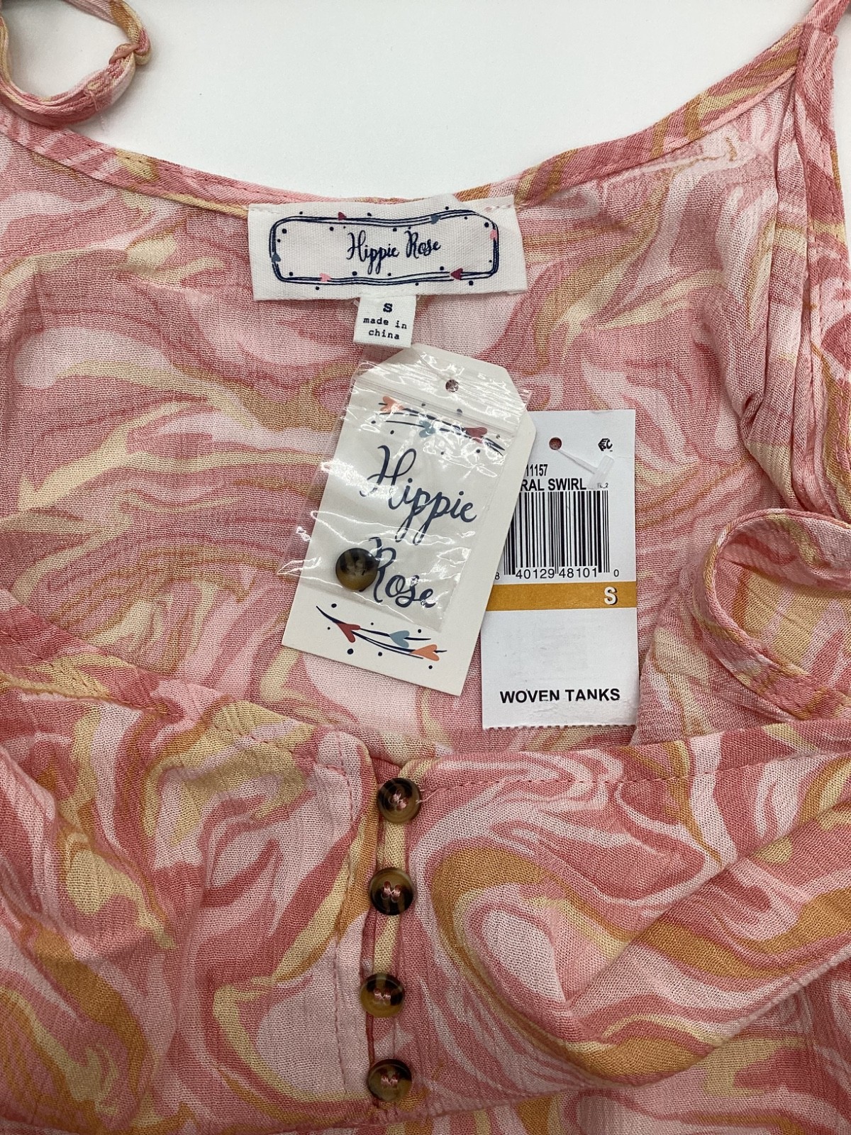 Hippie Rose Pink & Gold Swirl Ruffle Cami NWT