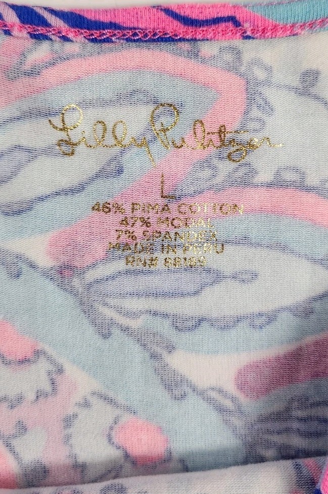 Women’s Sz L Lilly Pulitzer Bright Tropical Paisley Long Sleeve Top Stretch