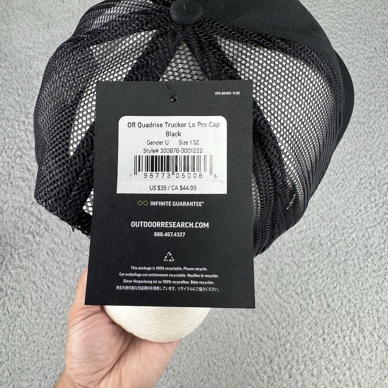 Outdoor Research OR Quadrise Trucker Lo Pro Cap Hat Black Nwt