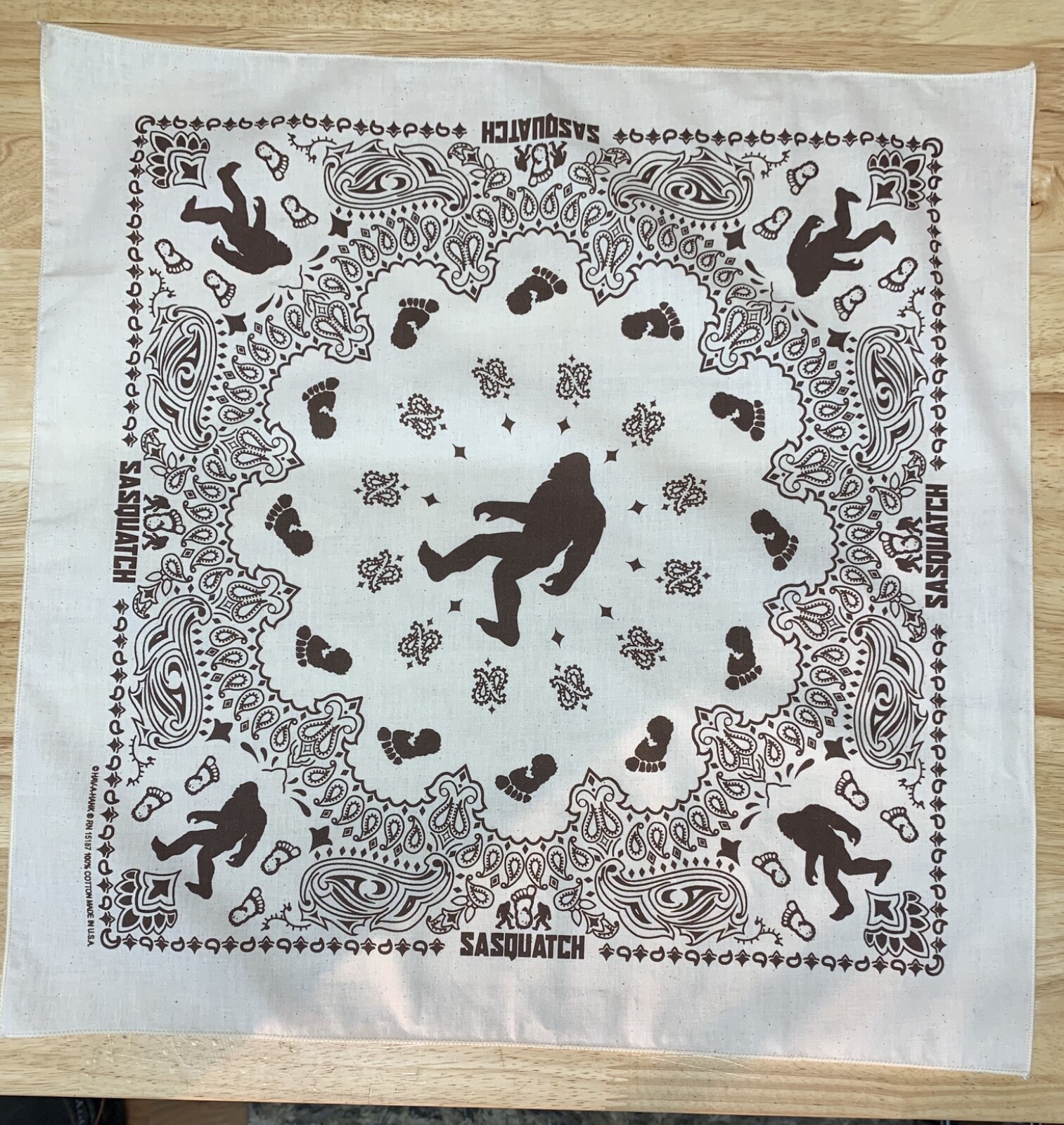 Sasquatch Natural Cotton approx. 22″x22″ Bandanna 100% Cotton USA Made Fun Gift