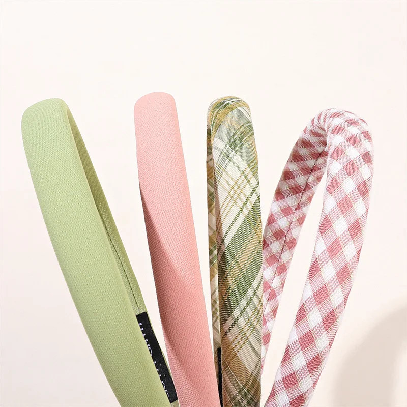 1/2/3pcs Spring Summer Women Solid Color Head Hoop Princess Girls Sweet Plaid Cl