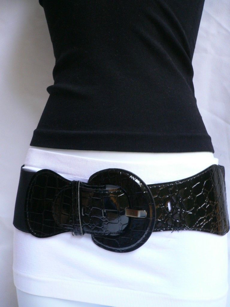 New Women Hip High Waist Stretch Fabric Wide Black Fashion Casual Belt Size S M