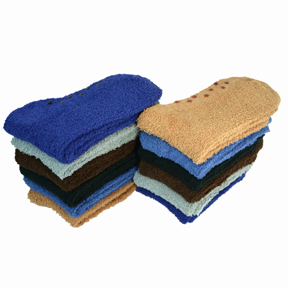 6 Pairs Men Soft Cozy Fuzzy Socks Non-Skid Plain Solid Winter Home Slipper 10-13