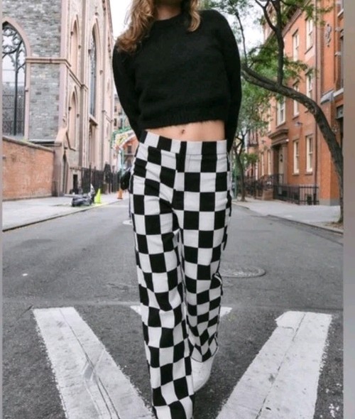 NEW Zara Checkered Pants Black White Large Block Ankle Cropped Straight Leg 5