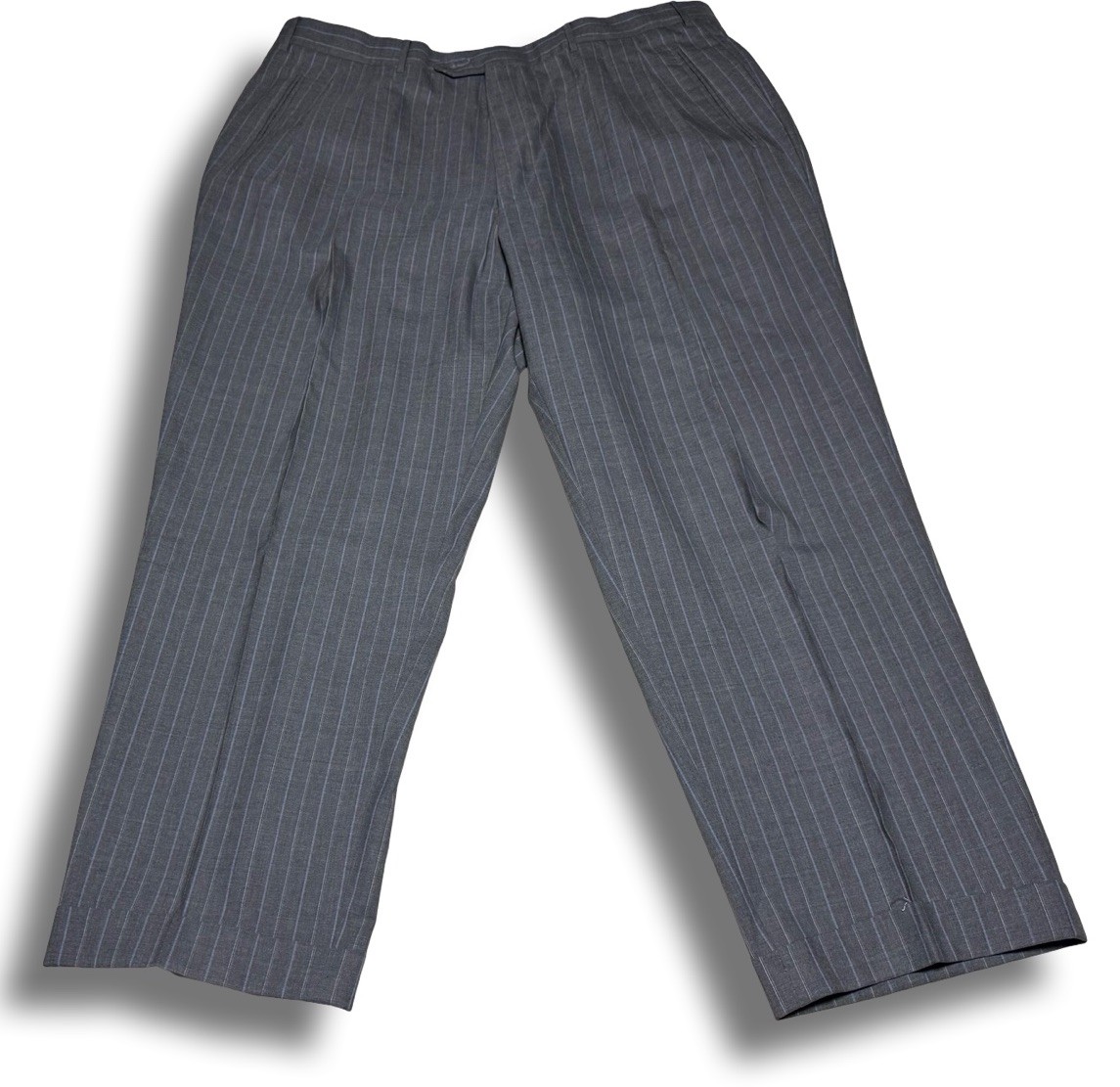 Vintage Corneliani 48R/40×28 Pants Super 150s Wool Gray Baby Blue Pinstripe Suit