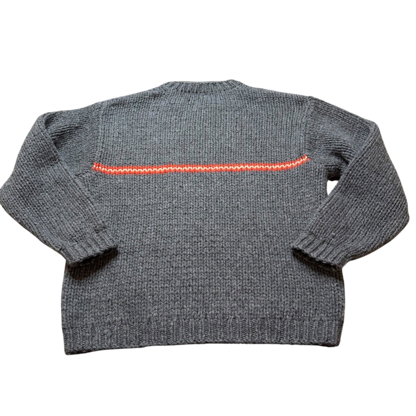 J.Crew Mens Hand Knit 100% Wool Sweater XL Charcoal Grey Orange Stripe Vintage