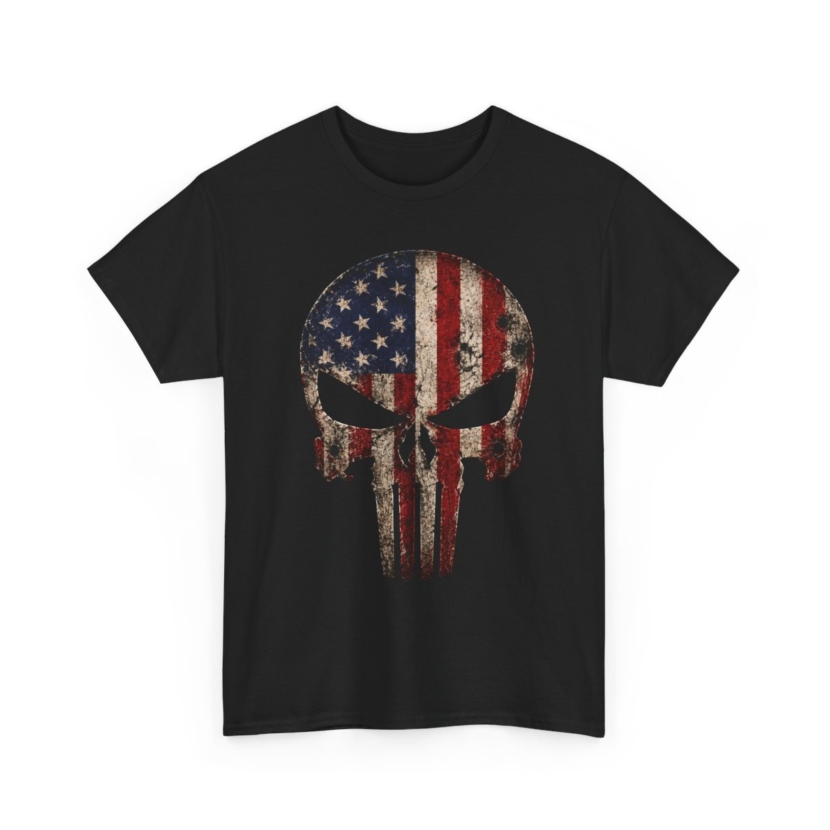 Mens American Flag Skull Punisher Style T Shirt Patriotic Tee Black