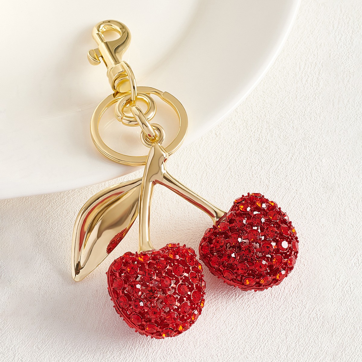 For Coach Red Cherry Apple Bag Charm Keychain Resin Metal Brass Purse Decoration