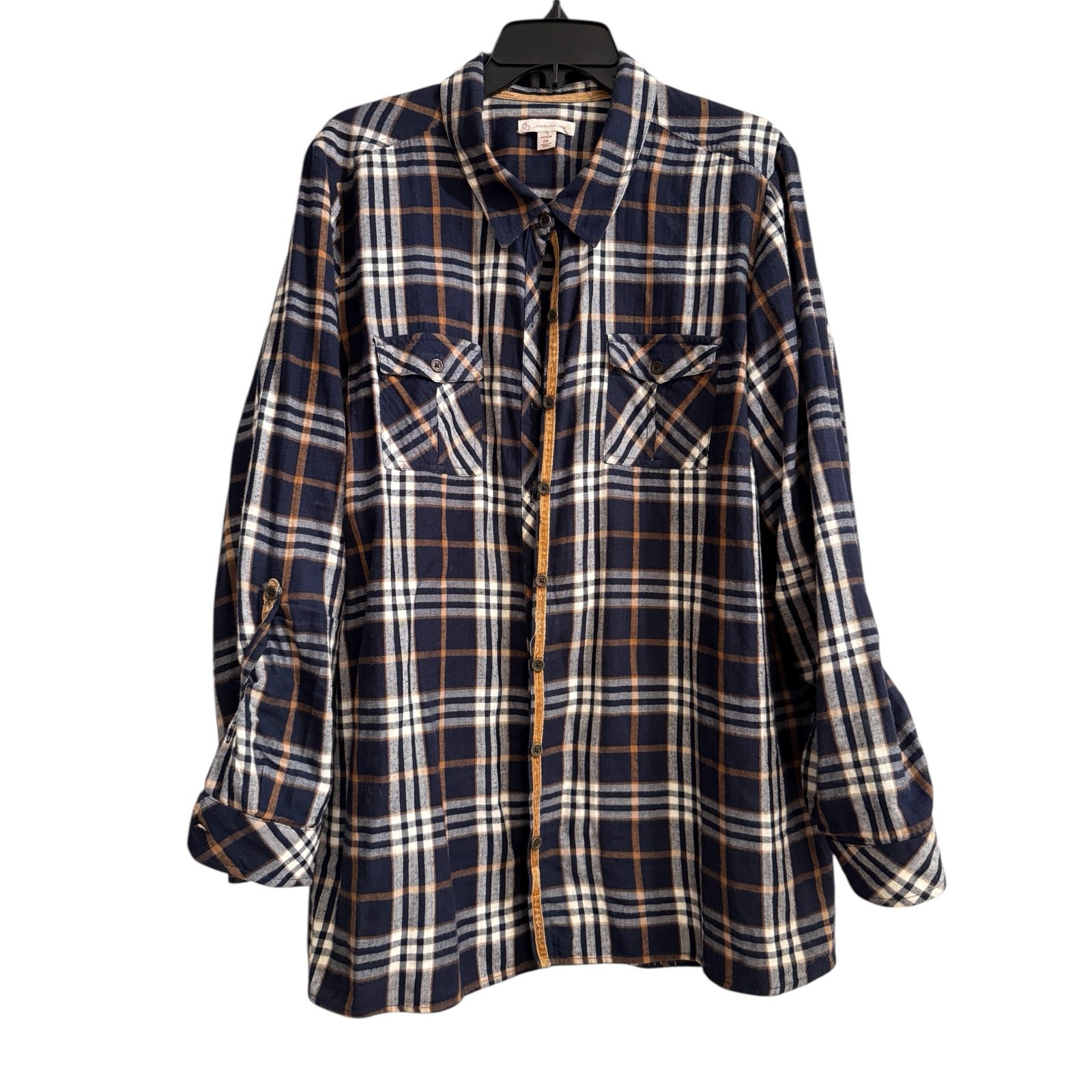 Est 1962 Plaid Button Up Classic Fall LS Top Blouse 2X Black Gold