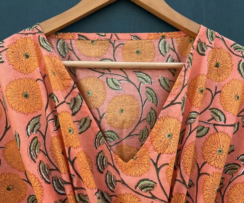 Indian Vintage 100% Cotton Long Beach Maxi Kaftan Dress One Size Caftan Kimono