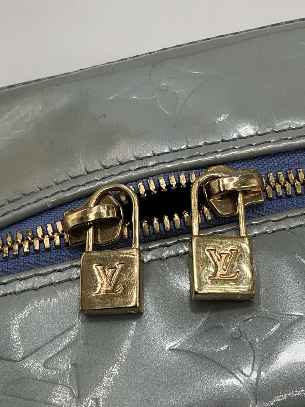 Louis Vuitton LV Monogram Tompkins Sq Vernis Patent Leather Gray Tote Bag + COA