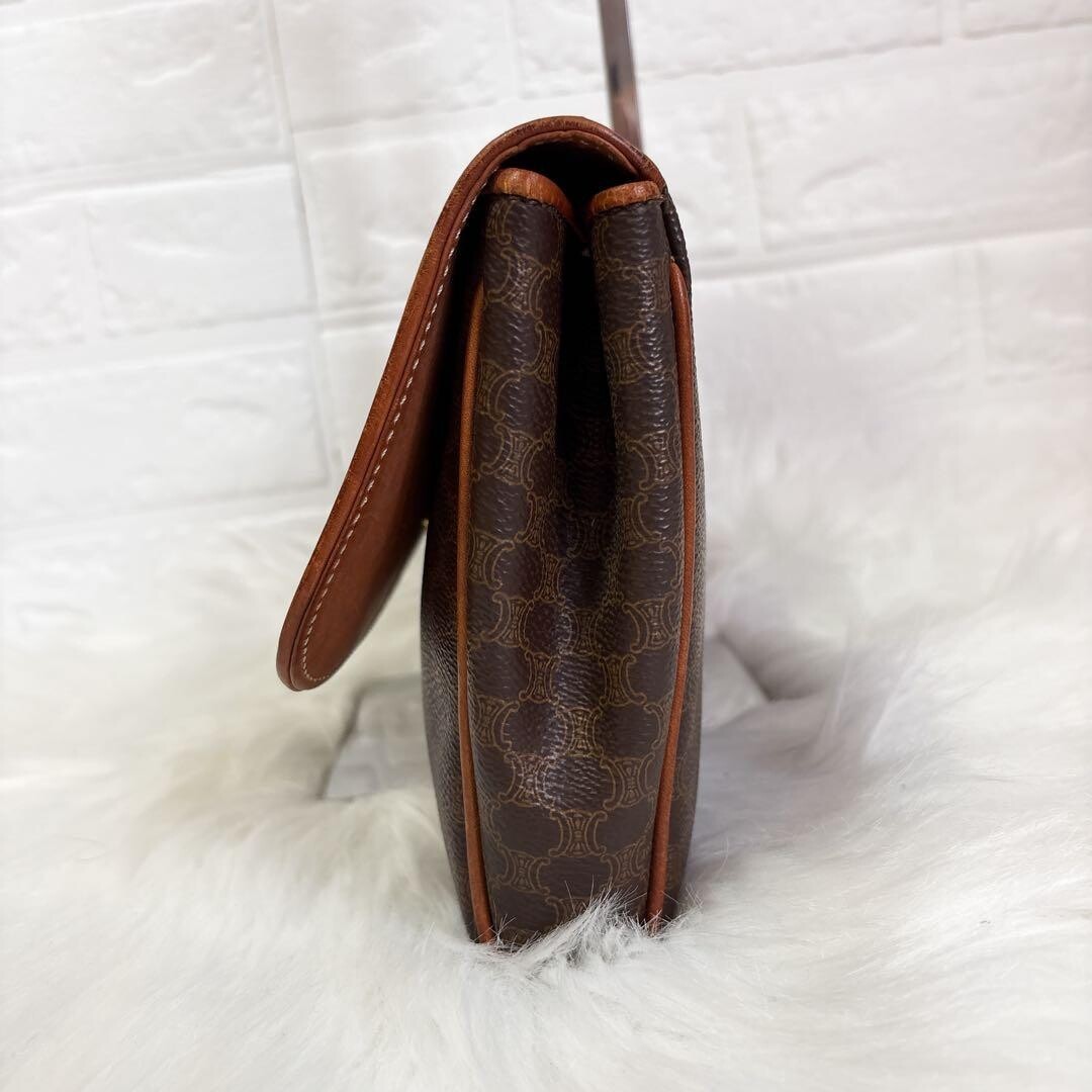 CELINE Clutch Bag Macadam PVC Leather Brown Vintage Authentic From Japan