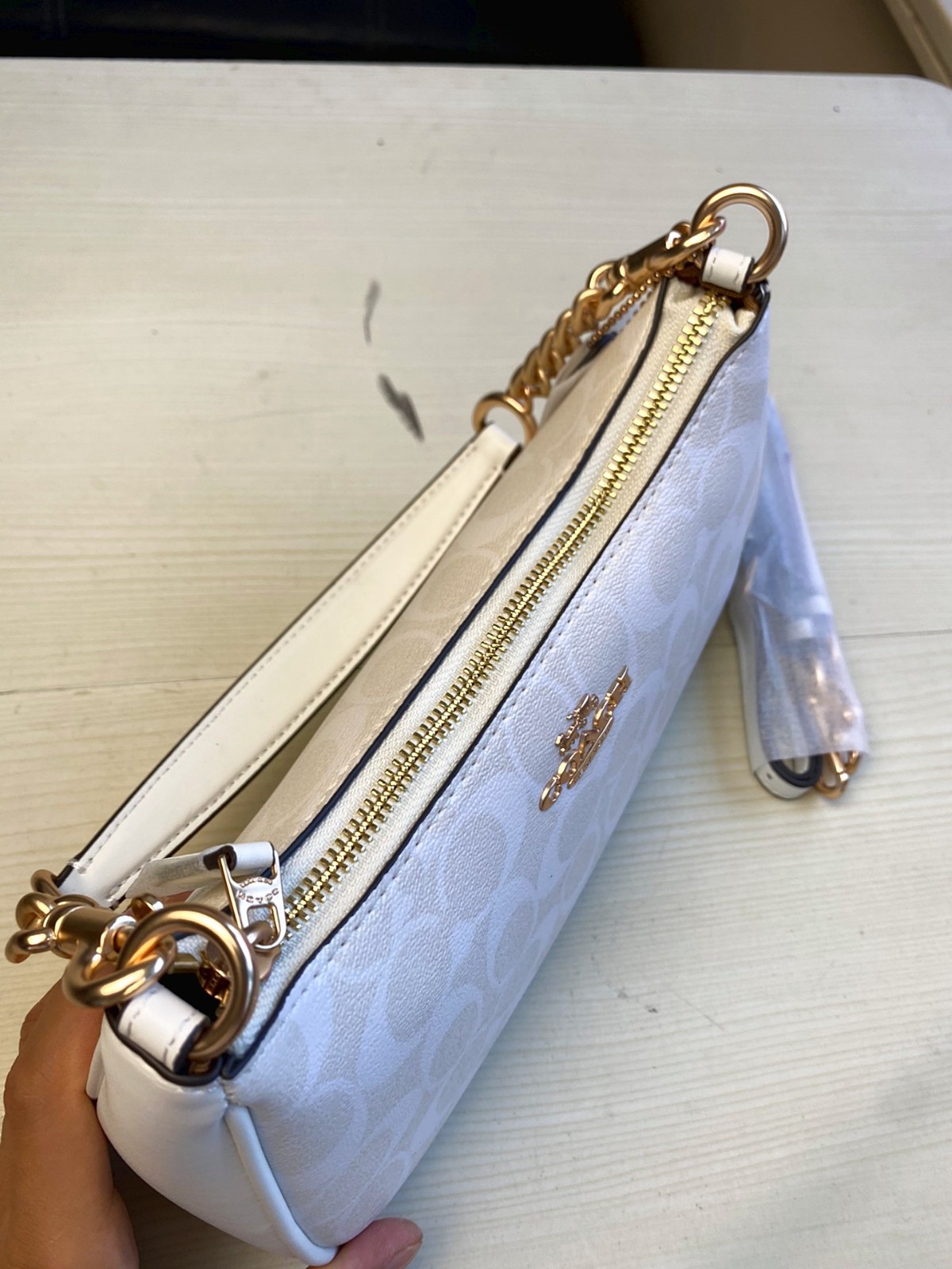 Coach Teri 2Way Shoulder Bag CA548 Signature Canvas White Smooth Leather Outlet