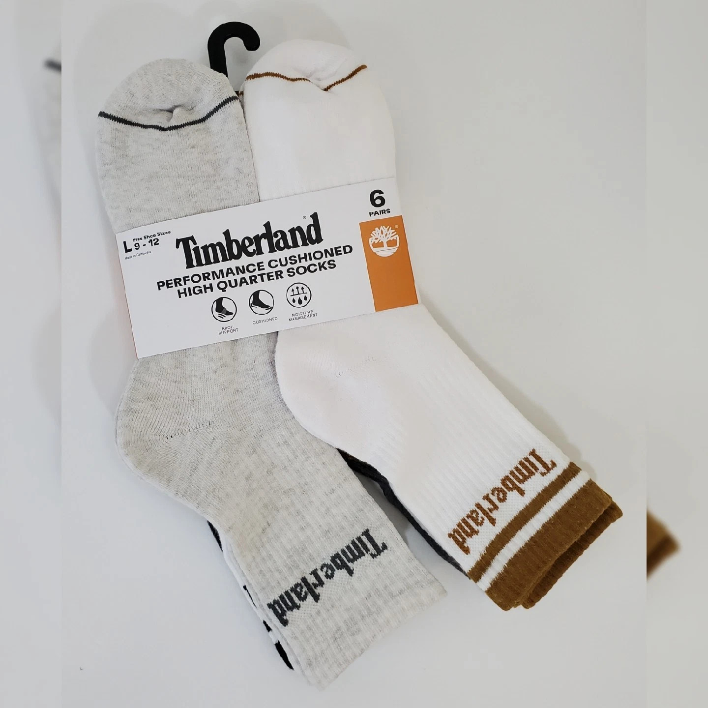 TIMBERLAND PERFORMANCE CUSHIONED HIGH QUARTER SOCKS MEN 6 PAIRS SIZE 9-12 MULTIC