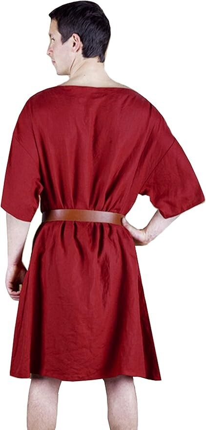 Renaissance Medieval Roman Greek Men’s Cotton Red Tunic,knee Sleeves