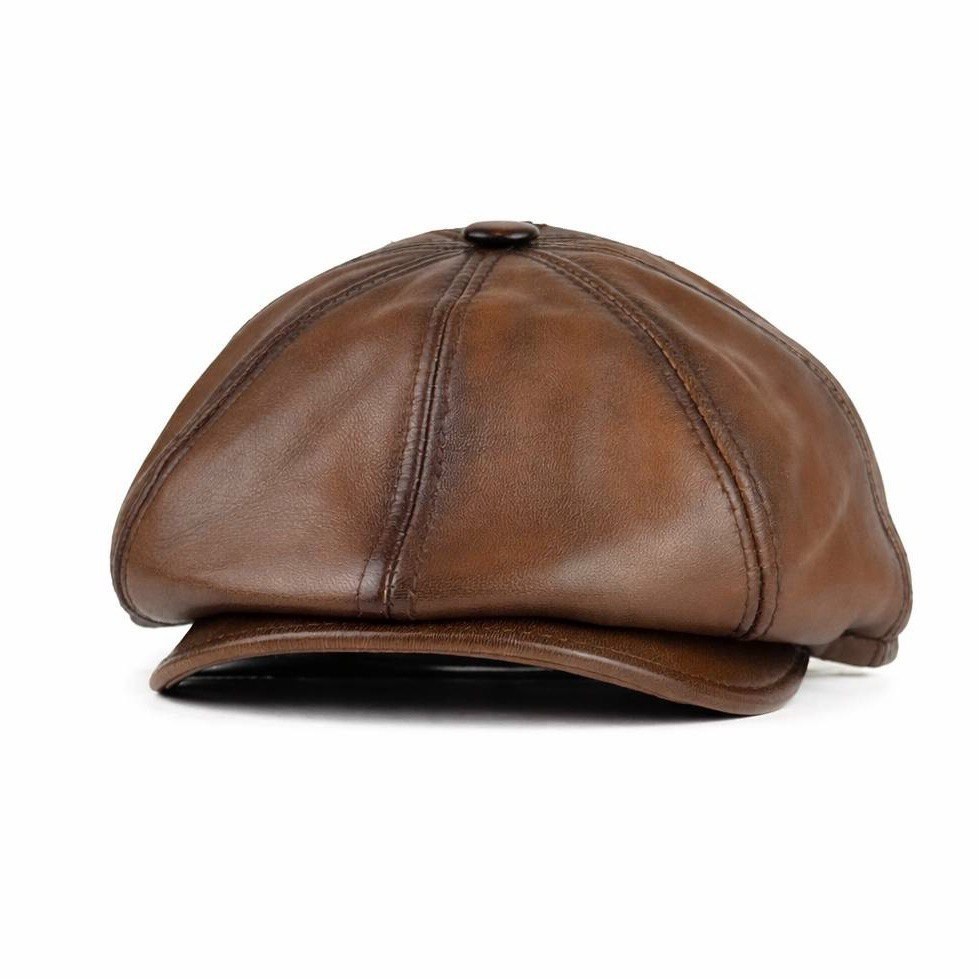 Soft Lambskin Leather Flat Cap Gatsby Newsboy Hat Warm Winter Ivy Cap