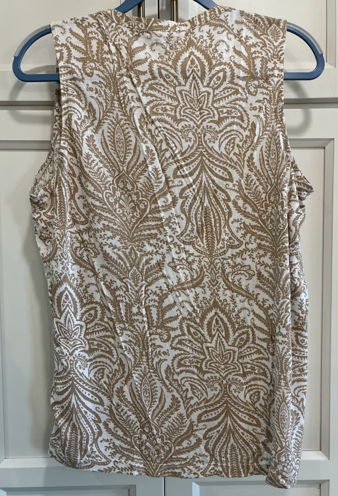 NWT LOFT Paisley Tank Top Button Up Sleeveless Blouse Beige White Petites SZ LP