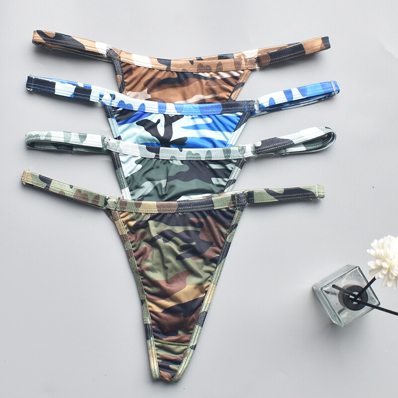 4 Pack Lot Sexy Womens Camouflage String Bikini Panties Thong Lingerie Underwear